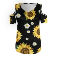 Žene ležerne majice s ramena kratkih rukava cvjetni ljetni vrhovi za žene V izrez Basic Dailywer Top