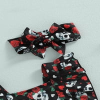 Franhais Baby Girl Halloween Outfit, Ruža Skull Print Ruffle Ramper + Postavljen za dojenčad