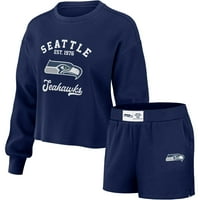 Ženska nošenje Erin Andrews Navy Seattle Seahawks majica s dugim rukavima i kratke hlače