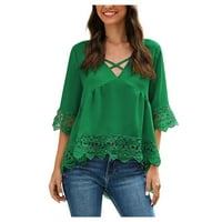 Ženske vrhove rukave od pune bluze Ležerne dame Ljeto V-izrez Modna vojska zelena s