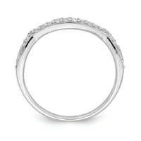 Čvrsti 14K bijeli zlatni konturirani dijamant zakrivljeni zakrivljeni vjenčani prsten veličine 6