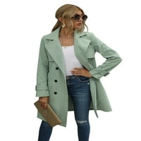 Douhoow ženski dugi kaput dvostruko grudi čvrsta boja rever ovratnik vjetrovska jakna opružnica