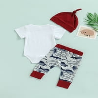 Coduop Newborn Outfits Baby Girl Boy Road Bodysuit Print Hlače Hat Set odjeće