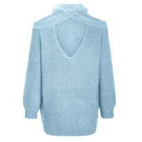 tklpehg ženski džemper s dugim rukavima na dugim okruglim vratom hladni rame džemper pletene džemper