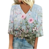 Meichang ljetni vrhovi elegantna cvjetna bluza za bluzu u Grace V rect majice casual rukavi majice Slim