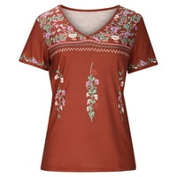 Floleo ženski vrhovi čišćenje ljetna modna žena kauzalna bluza za ispis na vratu kratki rukav majica
