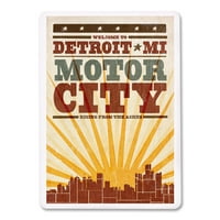 Detroit, Michigan, Skyline i Sunburst Screepprint, Lantern Press, Premium igraće kartice, Kamion sa