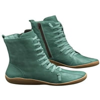 Sanviglor Womenske čizme čipke kožne čizme Ravni zimski boot ured casual udobne cipele Neklizajuća strana zip zelena 8