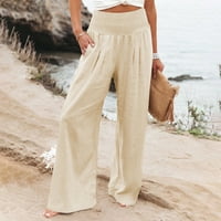HHEI_K ženske labave hlače sa širokim strukom sa džepovima sa džepovima pune boje casual pantalone