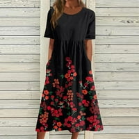 Yubatuo Womens Ljeto Ležerne prilike Boho cvjetno tiskane haljine sa džepom kratkih rukava O-izrez Maxi