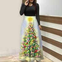 Žensko božićno drvce Ispiši dugi rukav okrugli vrat Dugi haljina cvjetna maxi haljina beige xxl