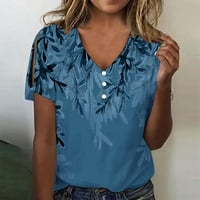 Willow Print prevelike majice za majice za žene V izrez hladnog ramena kratkih rukava i bluza Ljetni