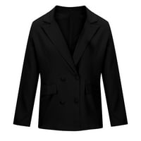 HFYIHGF Žene Slim Casual Button Blazer jakna Top odjeća Dugi kaput dugačak kaput s dugim rukavima (crna,