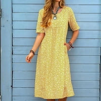Gotyou Summer haljina Ženska tiskana cvjetna okrugla džep za okrugli vrat kratki rukav casual modna