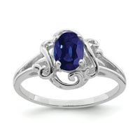 Čvrsta 14k bijelo zlato 7x ovalna safira plava rujan dragosni zaručnički prsten veličine 5,5