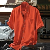 Košulje za muškarce Pamuk i posteljina čvrsta boja rever kratkih rukava narandža