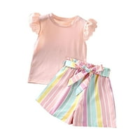 Little Girls Haljine Toddler Hlače Outfits Casual Party Flyne rukav okrugli vrat Ružičasti majica Majica