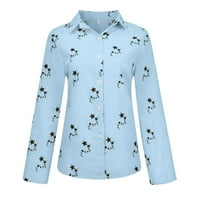 Dugme Swirts za žene Bluze s dugim rukavima Bluze na vrhu zvijezde grafička jakna labavi fit pokrov