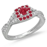 DazzlingRock kolekcija 14k okrugli rez Ruby & White Diamond Bridal Swirl Split Hank Angažman prsten,