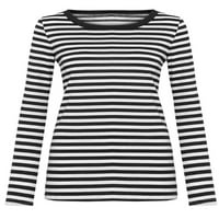 Beiwei Dame Tee Crew Crt Majica Striped majica Labavi pulover Radnoj bluzi s dugim rukavima Patchwork