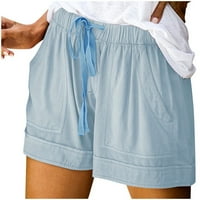 Pamučne kratke hlače za žene seksi ležerne ljetne kratke hlače Dužina koljena stilski lagani kampiranje s džepovima svijetlo plava 4xl