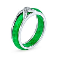 Criss Cross Kiss obojen Green Jade Band Ring. Srebrna srebra