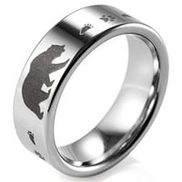 Vjenčani prsten Muški lovci Srebrni volframovi bend crnih medvjeda i šapskih otisaka