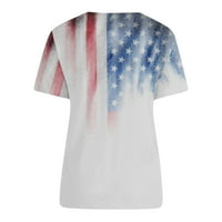 SKSLOEEG majice za žene Trendi američka zastava tiskani kratki rukav bluze za kratke rupe s otvorenim