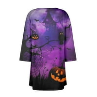 Yubatuo Ženski Halloween Ispiši nepravilni kardigan s tri četvrtine s džepnim jaknom kaputi za žene tamno ljubičasto 5xl