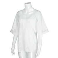Ljetni vrhovi za žensku pulover bluzu V-izrez kratki rukav čvrsti bijeli m