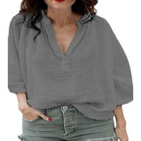 Niveer dame bluza v izrez košulje od pune boje udobne tucijske košulje rukave sive s