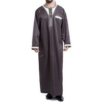 Prevelike majice za muškarce, muški muslimanski ogrtač arapski srednji ogrtački rub uzorak dugih rukava Stojeći džep dugi majica modni casual ogrtač kafa m