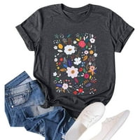 Ženska grafička ljetna majica cvjetni ispisani bluza vrhovi okruglih vrata Djevojke kratki rukav Ležerne