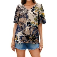 Žene ljetne vrhove prevelike majice cvjetni print šifon s kratkim rukavima V izrez Tunika Ležerne prilike