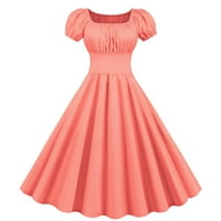 Dyfzdhu ljetne haljine za žene ljetni kvadratni vrat kratki rukav retro 50-ih 60s Vintage zabava ljuljačka