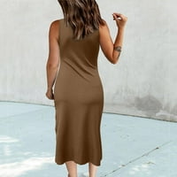 Ženska ljetna ležerna haljina bez rukava od pune boje slim na pupka od rukavice duge suknje