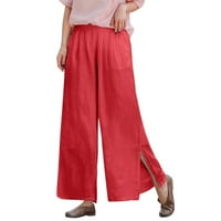 Džepne elastične prozračne pantalone labave pamučne i posteljine pantne ženske hlače crvene l
