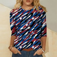 Ženska modna ležerna sedma rukava od tiskanih majica za majicu O-vrat
