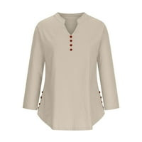 Bluze za žene Ljeto Plus size pamučno posteljina čvrstog gumba u boji dolje za notch v izrez kratki
