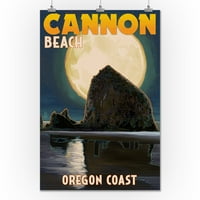 Cannonska plaža, oregon, sijena stijena i puni mjesec