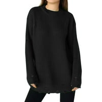 Džemper za žene labav džemper rupe u boji sredina duljina jesen i zimski europski i američki vrući stil