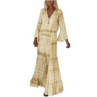 Ljetna haljina, žene V-izrez Seven-točka rukava haljina za tiskanu haljinu Maxi suknje za odmor na prodaju