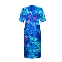 Žene Mini kratki rukav modni pomak cvjetni V-izrez ljetna haljina plava l