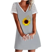Ženski suncokret za ispis čipke Šuplje rukavice V košulje izreza Mini haljine Ležerne prilike Dnevne