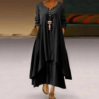 Žene Casual Solid haljina O-izrez dugih rukava nepravilna labava duga haljina