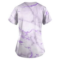 Tking Fashion Wemens Scrips Plus size Labavi kratki rukav Ispiši vrhove Ljeto V Džep za vrat Radna uniforma Bluze Light Purple 2xl
