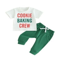 Baby Boys Božićne odjeće Kratki rukav Grafičko pismo Ispiši majicu + hlače postavljaju toddler ljetnu
