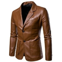 Outfmvch blezer jakne za muškarce Ležerne kožne jednokrevetne blužetke tanki rever ovratnik džepni odijelo