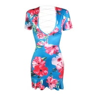 Haljina za žene kratki rukav dubok V-izrez cvjetni ispis kratka suknja Ljetna moda otvorena leđa ruffled