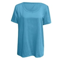 Majice za baycosin za žene labave fit s casual v vrat kratkih rukava od punog bluza plus veličine